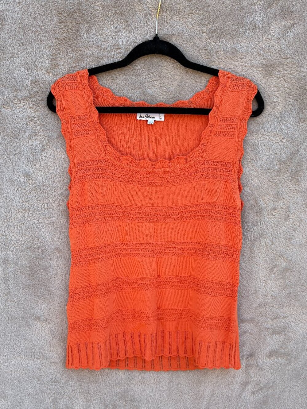 Sam Edelman Azariah Pointelle Knit Sweater Tank Orange Women’s Large